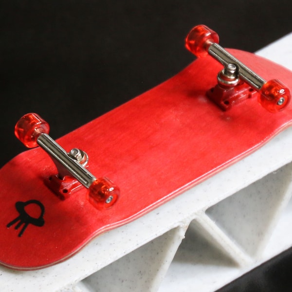 The "Red Rage" Eco Series Fingerboard Complete Setup by Finger Space - Includes Deck, Trucks, Wheels, Tape, Hardware, and Tool