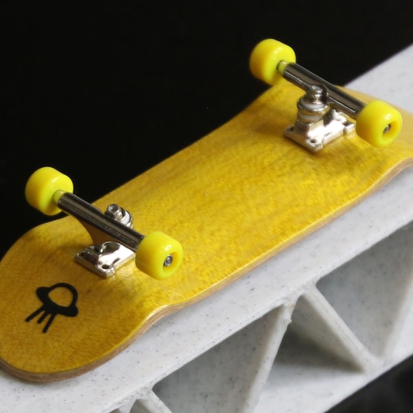 The "Hello Yellow" Eco Series Fingerboard Complete Setup by Finger Space - Includes Deck, Trucks, Wheels, Tape, Hardware, and Tool