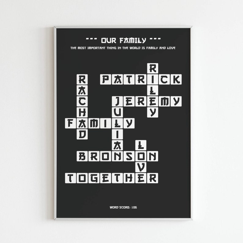 Custom Family Names Scrabble Wall Art Print Japandi Style Decor ...