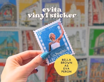 Bella Brown as Eva Perón Vinyl Sticker | Evita Balcony Scene Stamp