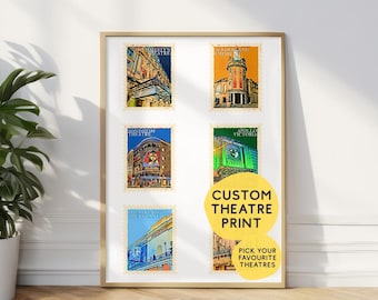 Favourite theatres A4 print | Pick London & UK theatres | Les Miserables, Hadestown, Hamilton, etc