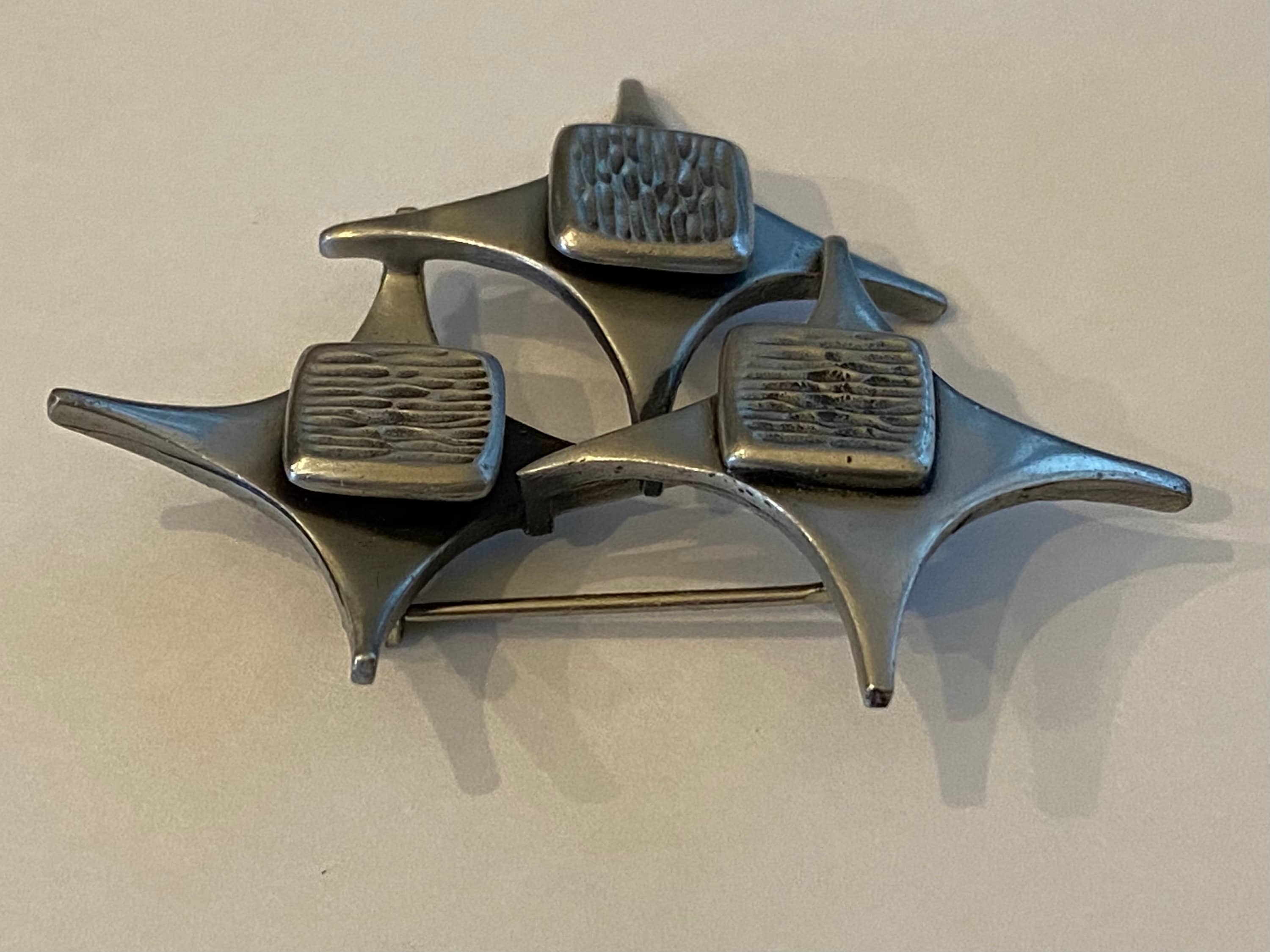 Vintage Signed Corocraft Pewter Brooch Pin 4 Point Stars Etsy