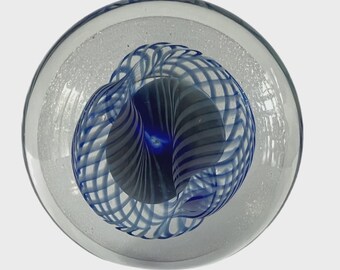 1984 Paperweight ROBERT EICKHOLT Clear Egg Shape Cobalt Blue