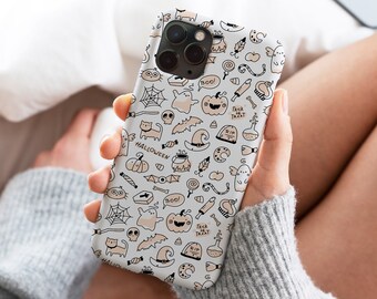 Halloween Doodle Phone Case, Cute iPhone 11 12 13 Case, Autumn Phone Cover for iPhone X Xs 8 7, Samsung Spooky Phone Case, Fall Phone Case