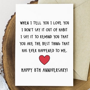 8th Anniversary Card Printable, 8 Year Romantic Anniversary Card for Her or Him, Eighth Anniversary Gift for Husband Wife or Boyfriend