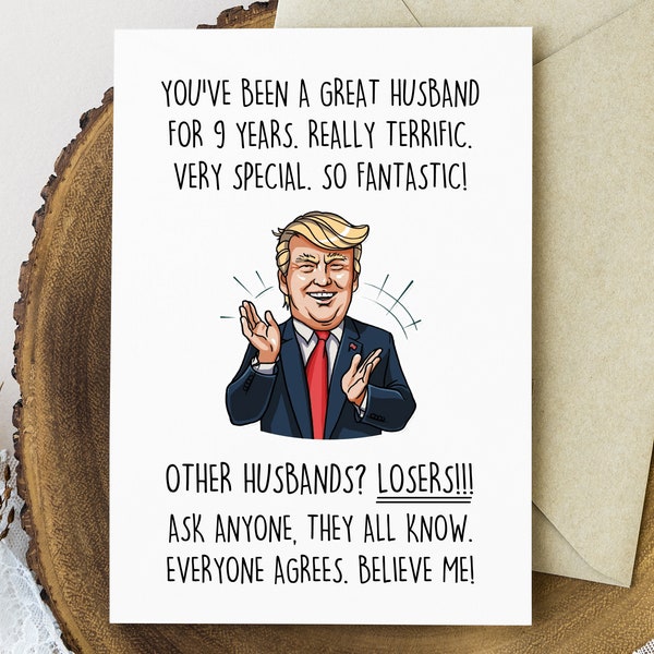 9th Anniversary Card for Husband, Funny Trump 9 Year Anniversary Card, Pottery Anniversary Gift for Him, 9th Wedding Anniversary Card