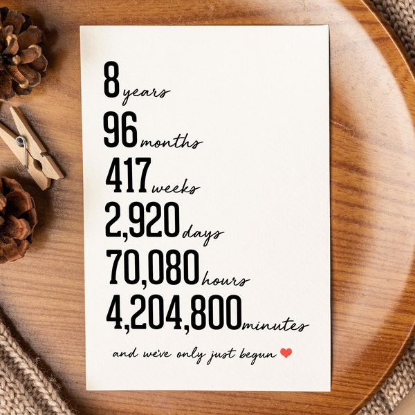 8th Anniversary Card Printable, Eighth Anniversary Digital Download Card, Bronze Anniversary Gift for Husband Wife Boyfriend Girlfriend