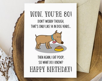 Funny 80th Birthday Card Printable, Dog Lover Birthday Card, Turning 80 Card for Mom Dad Grandma Grandpa, 80th Birthday Gift for Women Men