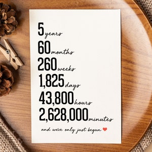 5th Anniversary Card Printable, Fifth Anniversary Digital Download Card, Wood Anniversary Gift for Husband Wife Boyfriend Girlfriend