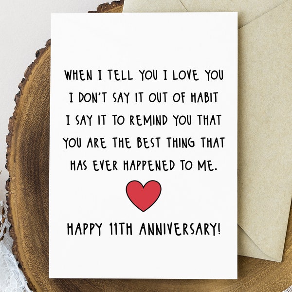 11th Anniversary Card Printable, 11 Year Romantic Anniversary Card for Her or Him, Steel Anniversary Gift for Husband Wife Men Women