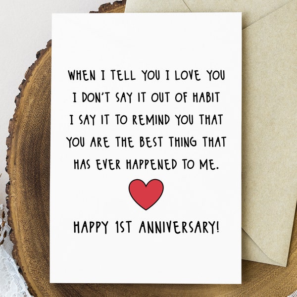 1st Anniversary Card Printable, 1 Year Romantic Anniversary Card for Her or Him, First Anniversary Gift for Husband Wife or Boyfriend