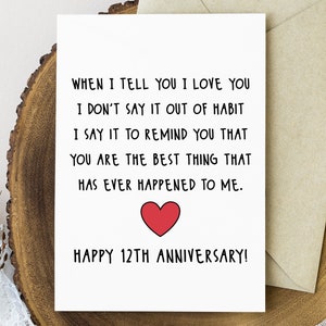 12th Anniversary Card Printable, 12 Year Romantic Anniversary Card for Her or Him, Silk Anniversary Gift for Husband Wife Men Women