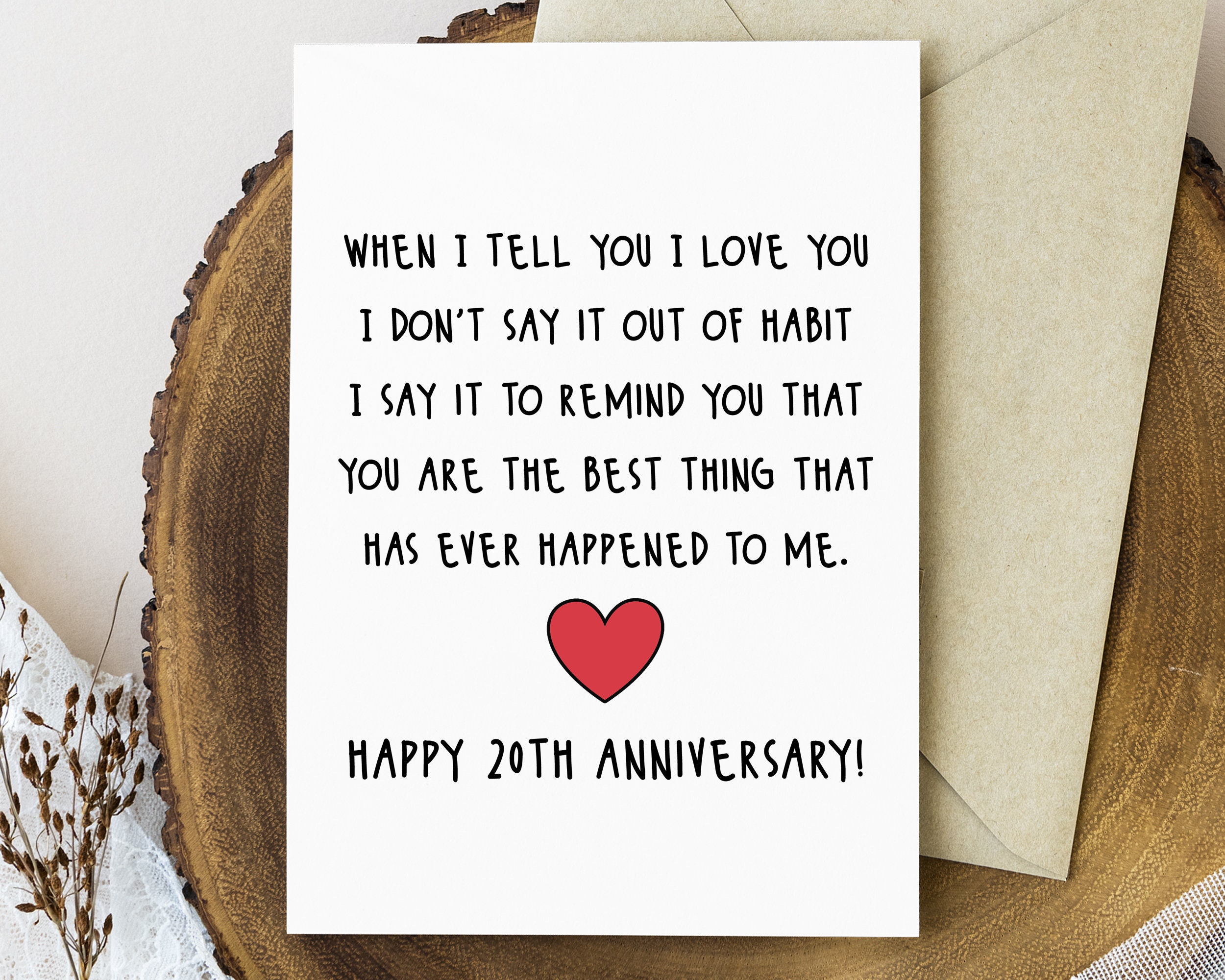 20th Anniversary Card Printable 20 Year Romantic Anniversary Card