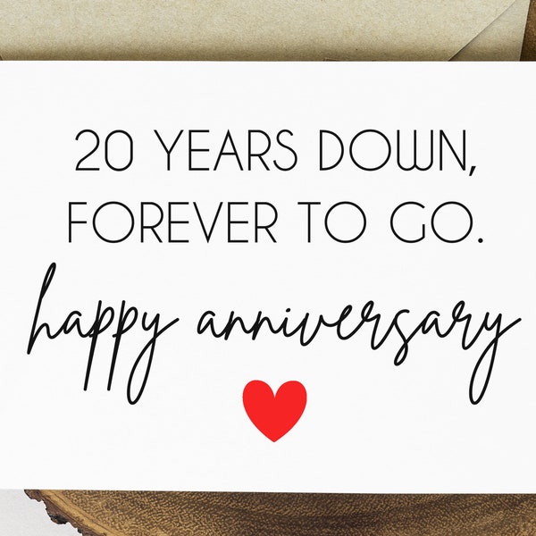 20th Anniversary Card Printable, 20 Years Down Forever To Go, 20th Wedding Anniversary Card for Husband, Porcelain Anniversary Gift for Him