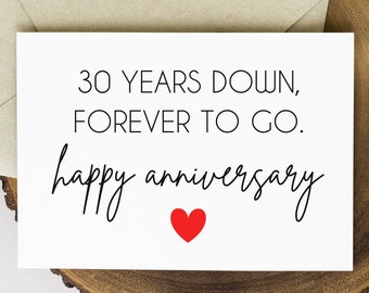 30th Anniversary Card Printable, 30 Years Down Forever To Go, 30th Wedding Anniversary Card for Husband, Pearl Anniversary Gift for Him