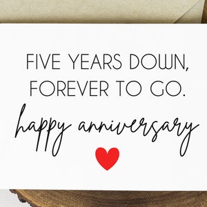 5th Anniversary Card Printable, Five Years Down Forever To Go, 5th Anniversary Card for Husband Boyfriend, Wood Anniversary Gift for Him