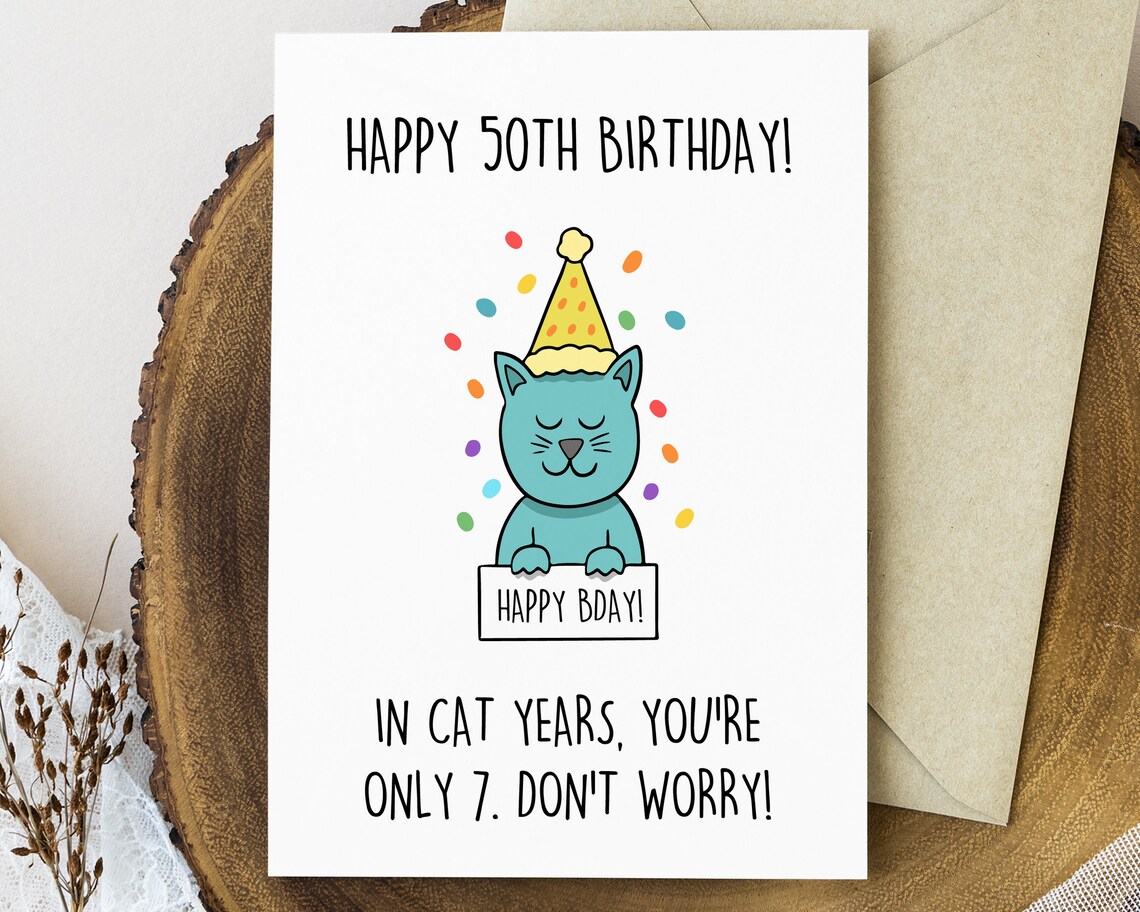 Funny 50th Birthday Card Cat Lover Birthday Card 50th | Etsy