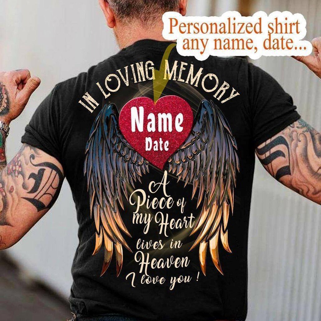Personalized In Loving Memory Wing Heart Unisex T-shirt A | Etsy