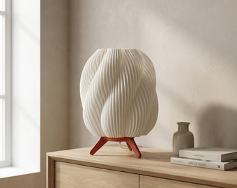 Japanese Style Table Lamp, Terracotta & Cream | Minimalist Zen Accent Lamp, 3D Printed from Recycled PLA | Warm Light, Handmade in Berlin