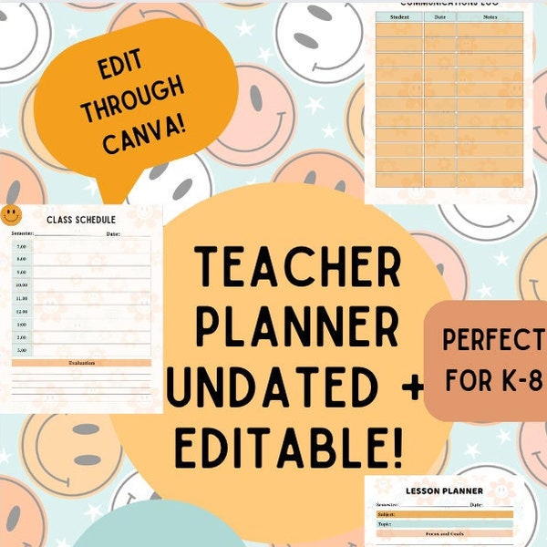 UN-DATED Smiley Groovy Teacher Planner! 50+ Pages! EDITABLE*