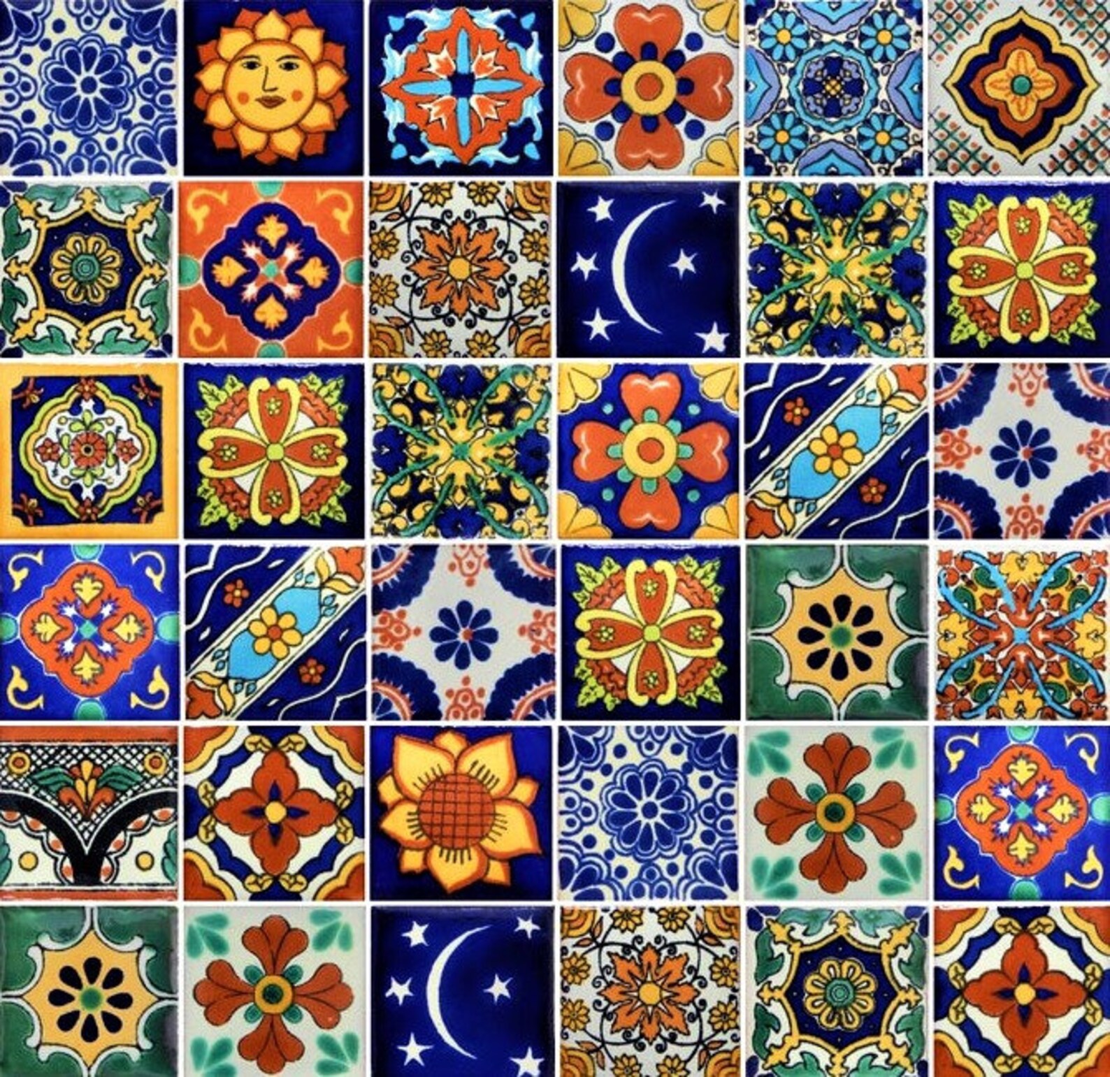 Set of 100 Mexican Talavera Tiles Handmade Assorted Designs Etsy