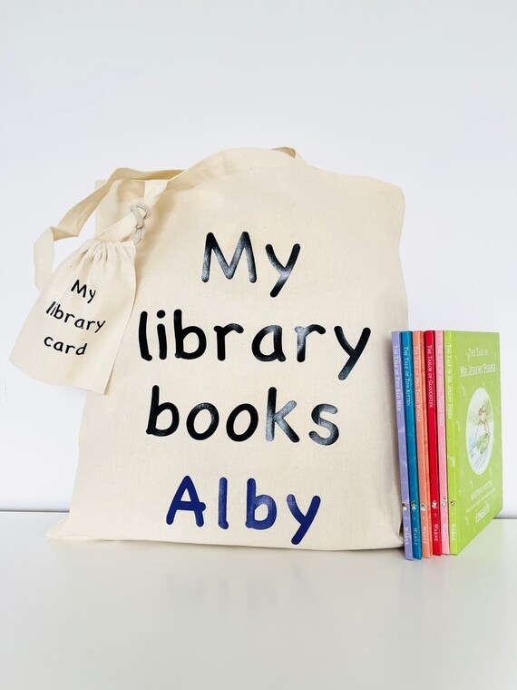 Library book bag and library card holder; reading bag / children’s birthday / book lover / personalised present
