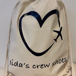 Cabin crew shoes bag, airline staff shoe bag, personalised, drawstring bag, flight attendant hostess gift