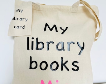 Library book bag and library card holder // kids present // reading bag  children’s birthday / book lover // personalised christmas / Xmas
