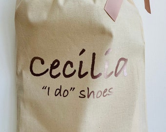 I do shoes bag personalised / cotton canvas wedding shoe bag / dust bags / cloth bag / eco-friendly / my I do shoes