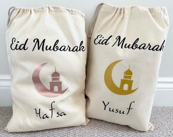 Gepersonaliseerde Eid-cadeautas, Eid-cadeautas voor kinderen, Eid-traktatietas, cadeau voor Eid, tas met trekkoord, gepersonaliseerde zak, Ramadan