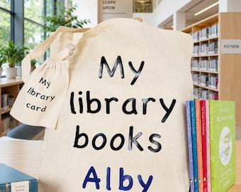 Library book bag and library card holder; reading bag / children’s birthday / book lover / personalised present