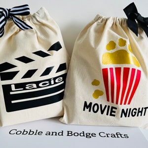 Movie night party bag; film night / sleepover / treat bags / popcorn / personalised / sweetie bags / sweets / cinema