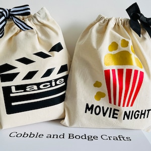 Movie night party bag; film night / sleepover / treat bags / popcorn / personalised / sweetie bags / sweets / cinema