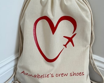 Crew shoes bag, cabin crew shoe bag, airline staff shoe bag, trolley dolly, personalised, drawstring bag, flight attendant hostess