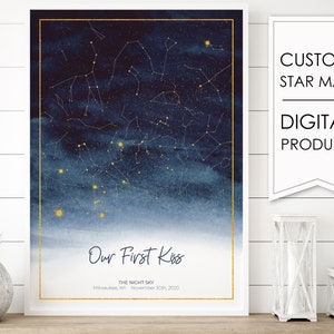 Mappa stellare personalizzata, Mappa stellare per data, Regalo per la festa della mamma, Mappa delle costellazioni, Poster della mappa delle stelle, Regalo personalizzato, Mappa stellare DIGITALE stampabile