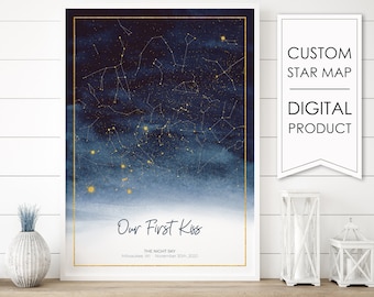 Custom Star Map, Star Map By Date, Mothers Day Gift, Constellation Map, Star Map Poster, Personalized Gift, DIGITAL Star Map Printable