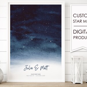 Carte des étoiles personnalisée, Carte des étoiles par date, Carte des constellations, Affiche de carte des étoiles, Cadeau d’anniversaire de 1 an pour petit ami, Carte des étoiles NUMÉRIQUE imprimable
