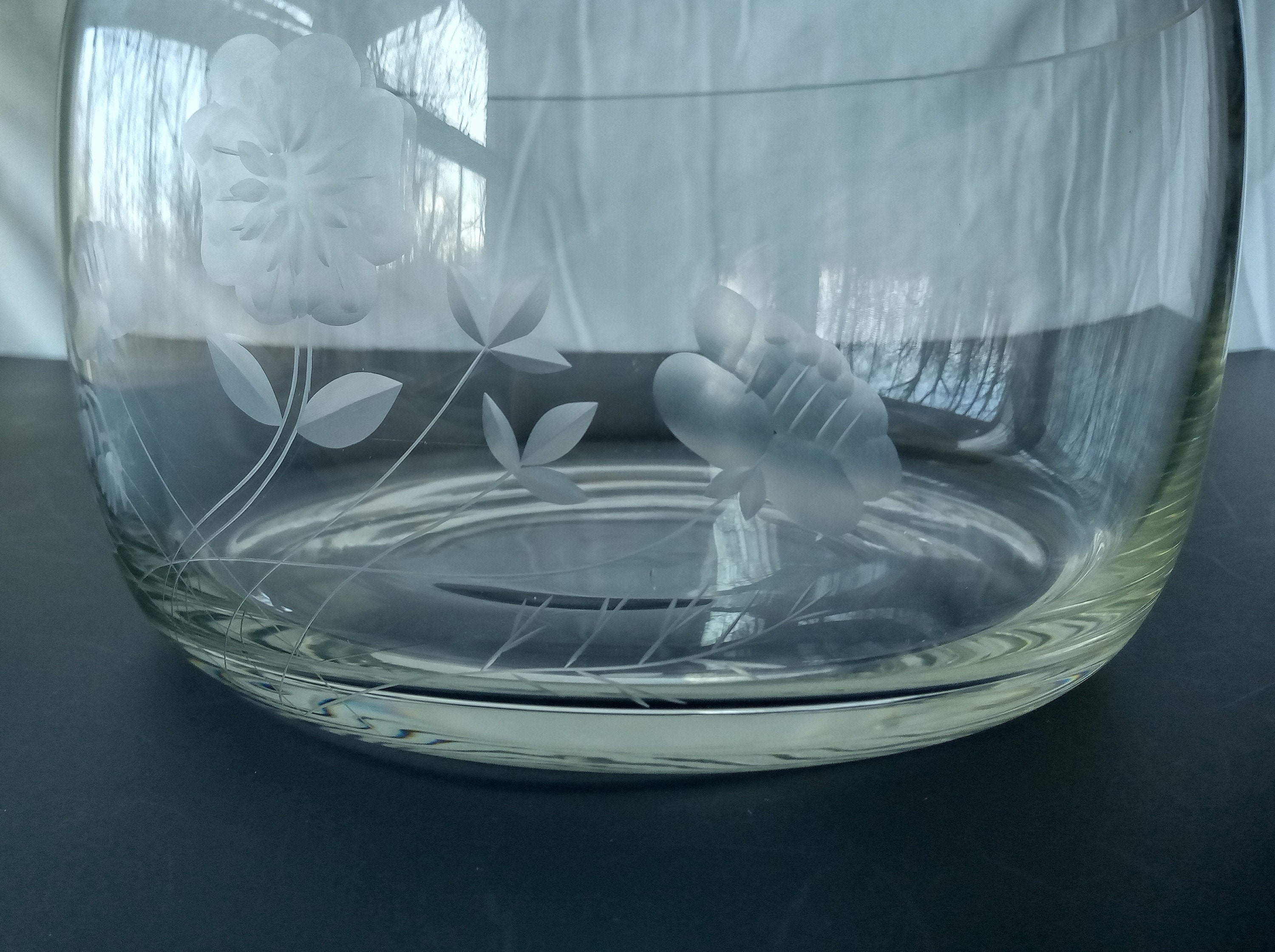 Clear Glass Centerpiece Bowl Etched With Flowers Etsy UK