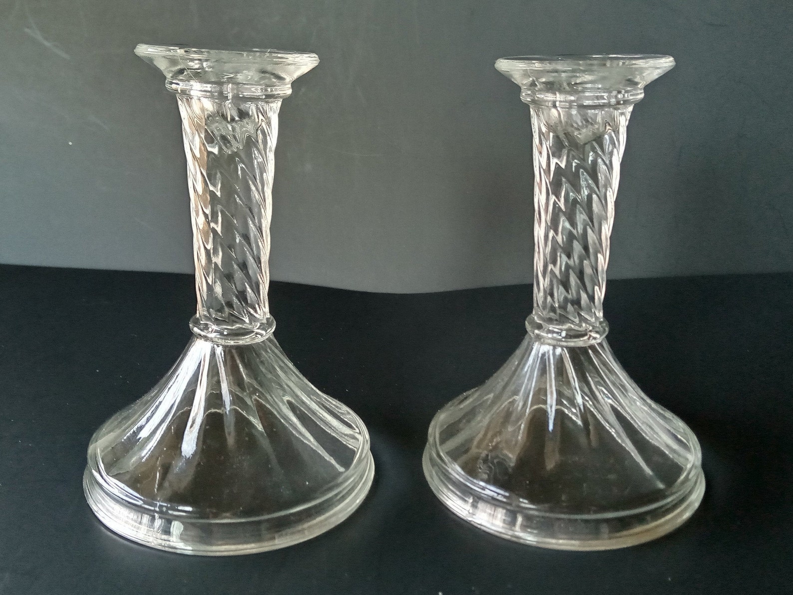 2 Glass Taper Candlestick Holders Etsy