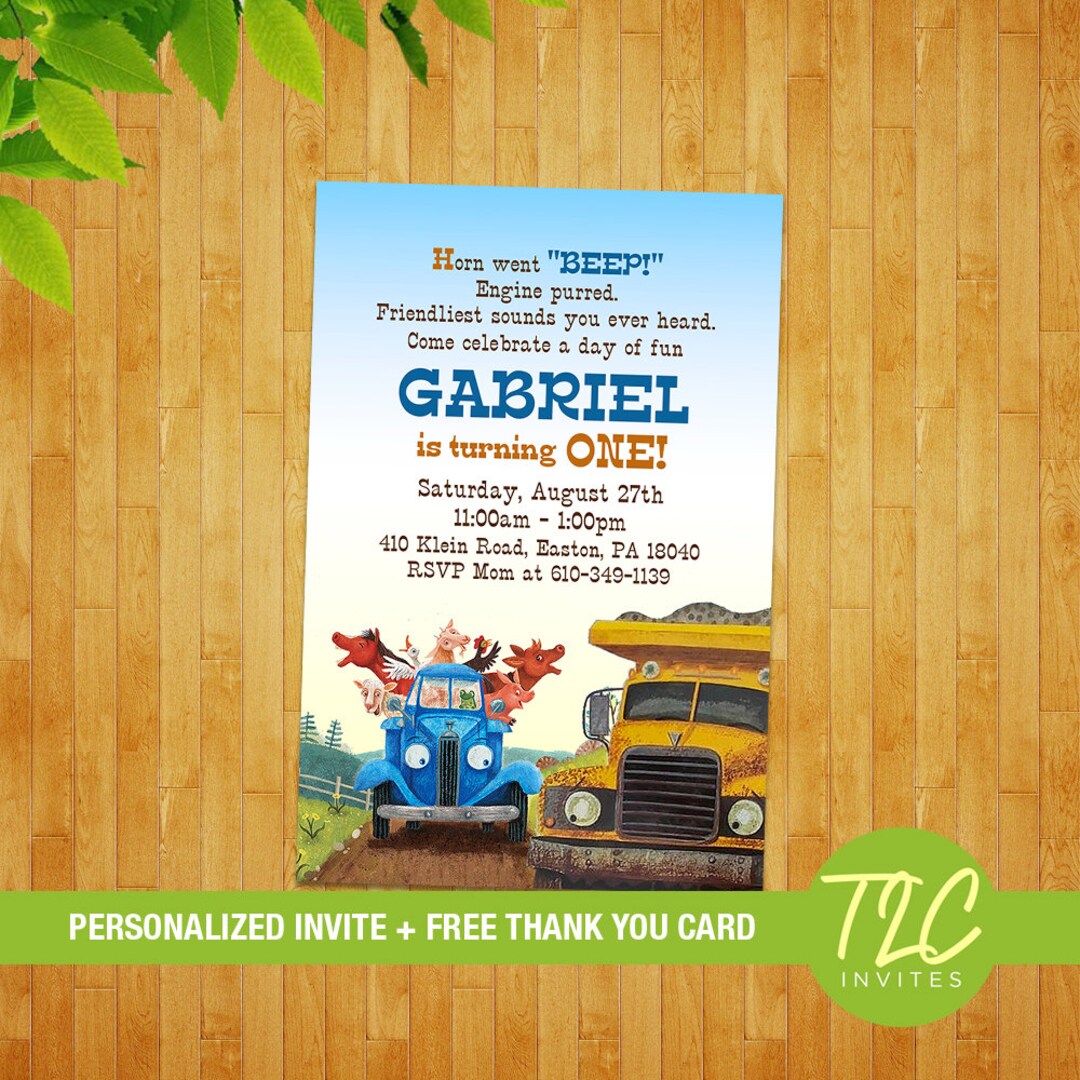 Little Blue Truck Invitation, Little Blue Truck Personalized, Little