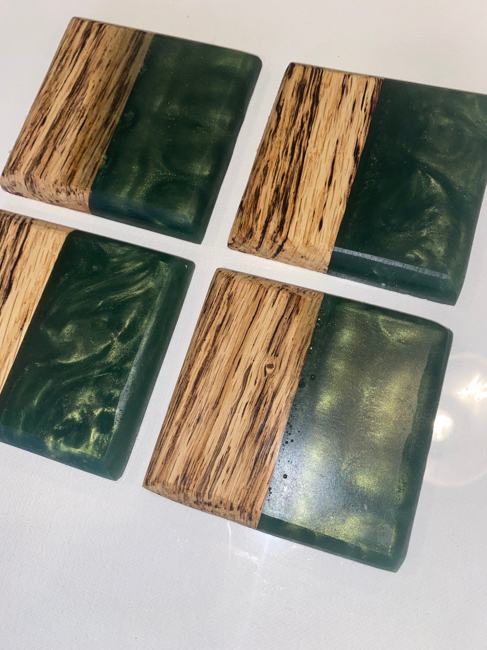 Spalted red oak coasters with forest green epoxy resin Etsy