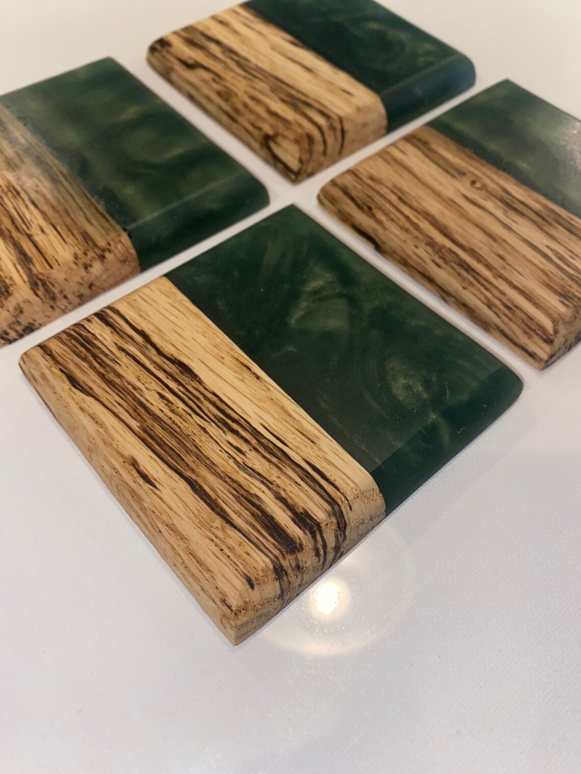 Spalted red oak coasters with forest green epoxy resin Etsy