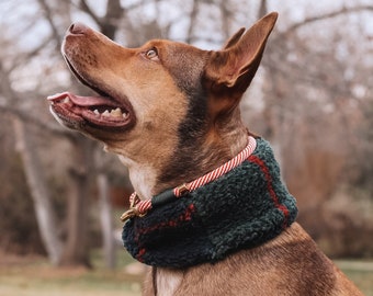 Fuzzy Fleece Snood | Green Plaid Pet Scarf