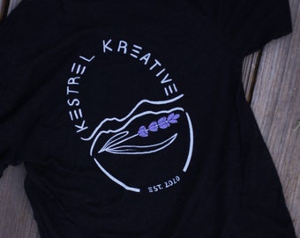 Lavender t-shirt, Everyday Short Sleeve, Mountain Design, Black Casual Shirt, Floral