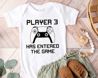 Player 3 Has Entered The Game Onesie, Baby Fashion, Bodysuit, Toddler Fashion, Pregnancy Announcement