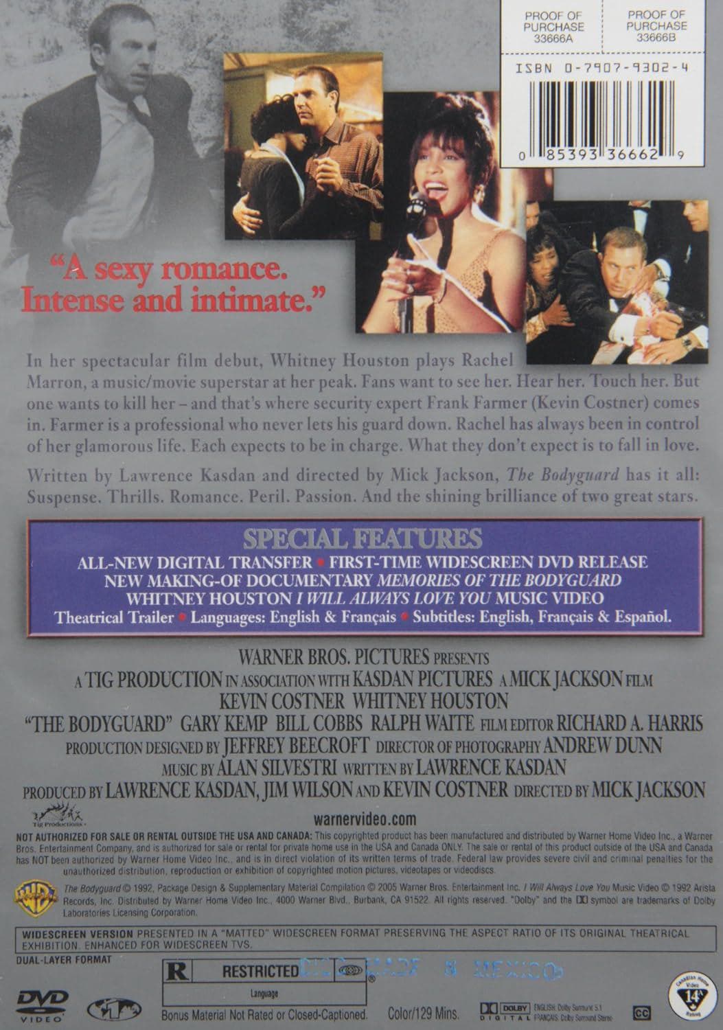 The Bodyguard [DVD, 1992 Movie] Kevin Costner, Whitney Houston, Gary Kemp,  Region for US/Canada, New Sealed, Free Shipping