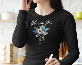 Gloria Dei Long Sleeve T-Shirt: Catholic Butterfly Design