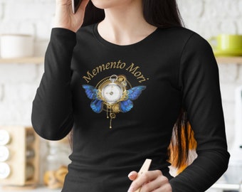Memento Mori Long Sleeve T-shirt - Catholic Butterfly Design