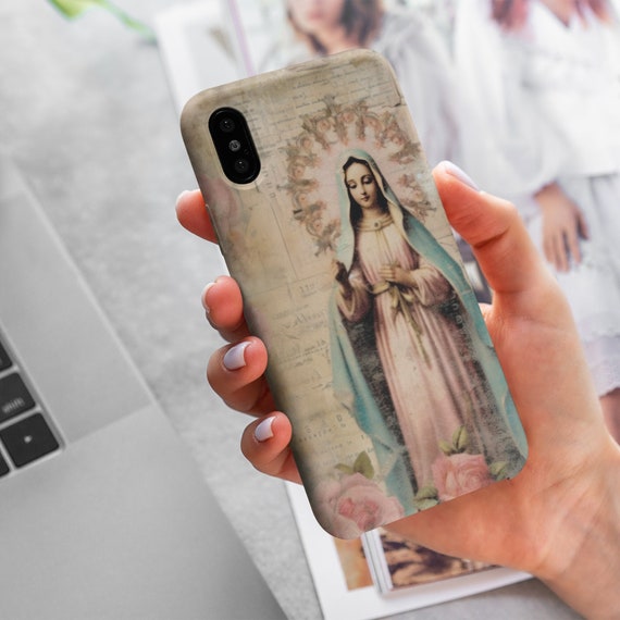 Catholic Phone Case for iPhone Samsung Galaxy Durable Blessed Mother Protective Tough Cover for Faithful Catholic Woman Catholic Art Gift