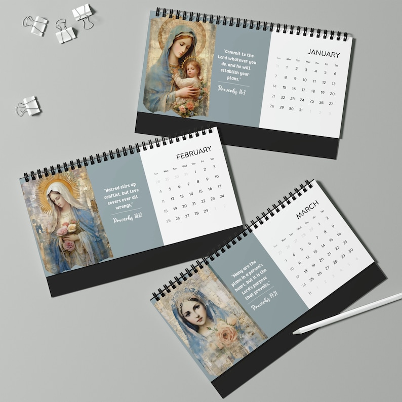 Catholic Art Desktop 2024 Calendar Bible Verse Calendar Office Supply